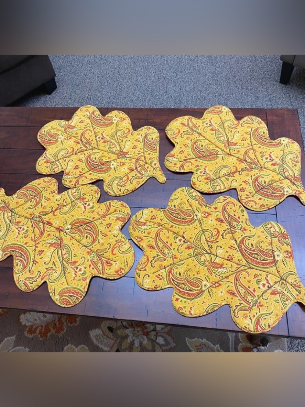 JCP Home Collection Oak Leaf Shaped Yellow Paisley Placemats - Set of 4